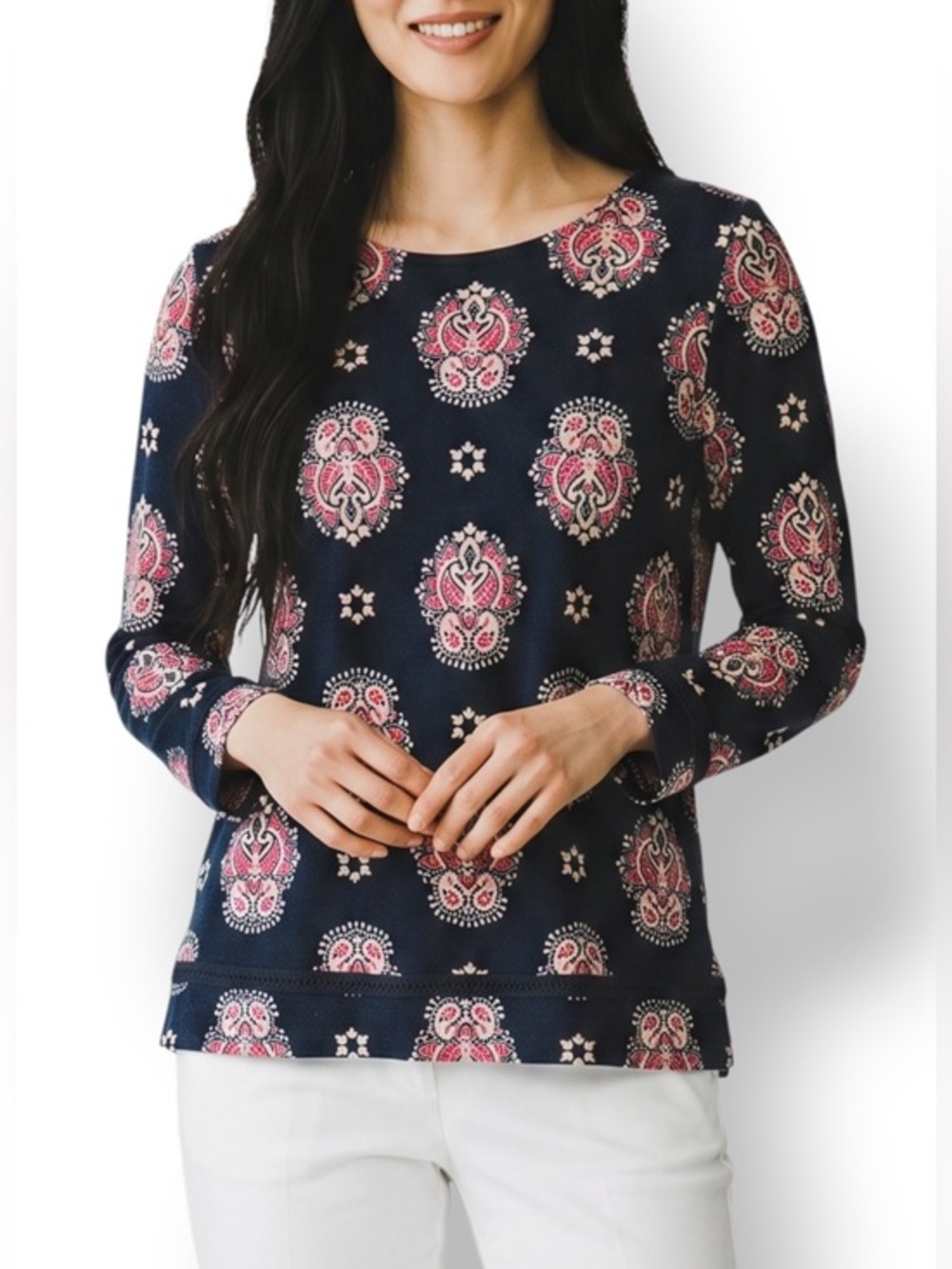 4/$20 Crown & Ivy Medallion Print Asymmetrical Hem Knit Top XS